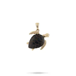 Honu Black Coral Pendant in Gold - 16mm