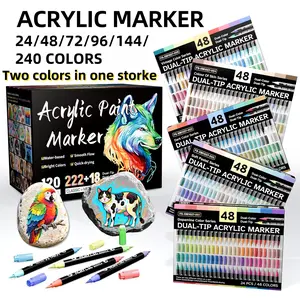 Acrylic Paint Markers Pens Set, Dual Tip Design Dual-Color Brush Tips Acrylic Paint Pens,Creative Coloring Markers for Rocks, Wood, Canvas, Stone, Fabric, Plastic DIY Art Supplies Back to school Acrylic Art Kit