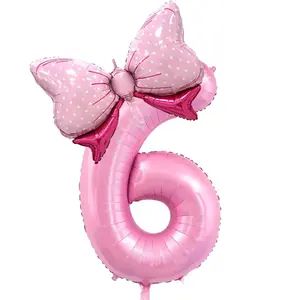 2pcs Number Aluminum Foil Balloons, Bow, 32 Inch Birthday Balloons, Princess Theme, Girl's Giant Number Balloons, Room Decor, Photo Props, Butterfly Balloon Decorations