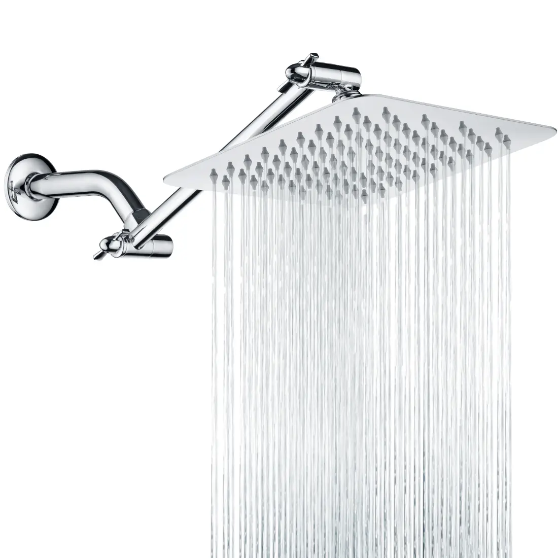 BRIGHT SHOWERS Rain Shower Head with 10 Inch Adjustable Extension Arm Combo, 8 Inch High Pressure Stainless Steel Rainfall Showerhead