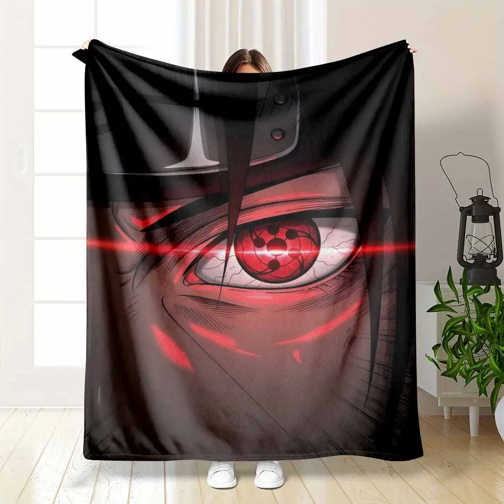 Sharingan Eye Flannel Blanket Anime Style Red Glow Illustration Pattern Soft Warm Lightweight Cozy Plush Throw Perfect for Bedroom Sofa Living Room Office Decoration Gift Use