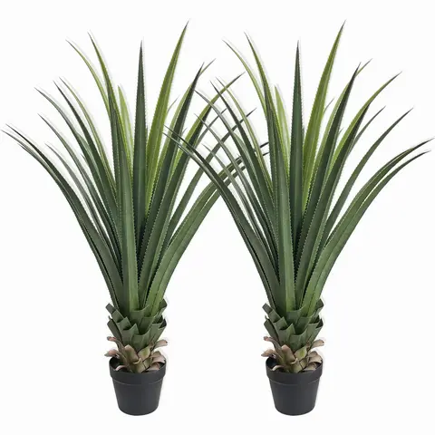 2-Pack 4ft Artificial Faux Agave Plants - High-Quality 100% Photo-Ready Textured Fake Greens, No-Maintenance All-Seasons Tropical Decor for Garage, Bathroom, Study Room