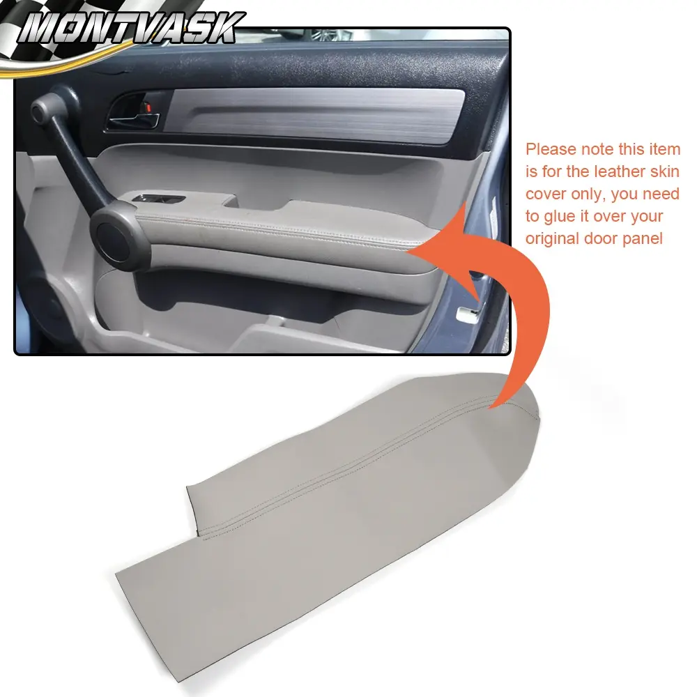 CROSSDESIGN 2pcs Leather Front Door Armrest Cover Skins - Automotive Car Interior Accessory, Waterproof Scratch Guard, 2-door Set Fit Left + Right Direct Replacement for Honda CR-V 2007-2012, Gray, Long Service Life