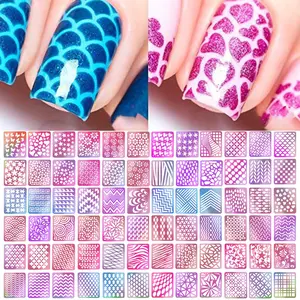 144 Pieces 72 Designs Nail Vinyls Stencil Sticker Set for Nail Art Decal, 24 Sheets Reusable DIY Hollow Nail Art Supplies