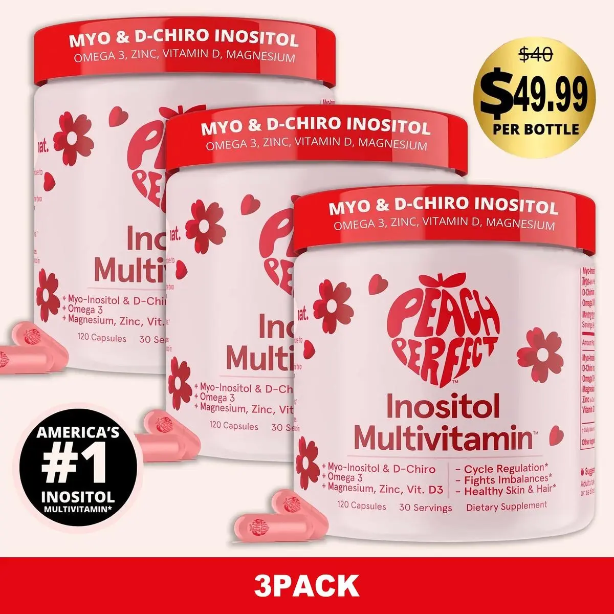 Peach Perfect Inositol Multivitamin - Peach Perfect Myo-Inositol, D-Chiro Inositol, Omega 3 Fitness Healthcare