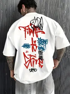 Mens Graphic Tee American Street Graffiti Multi Color Font Print Hip Hop Design Casual T Shirt Streetwear Style Crewneck Short Sleeve Soft Cotton Breathable Loose Fit Daily Wear Trendy Urban Aesthetic Fashion Top