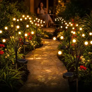 Outdoor Solar LED Firefly Lights, 4/8 Pack (32/64 Total LED Heads) – Water Resistant Outdoor Wall Lights with Eco-Friendly Solar Batteries, Auto On/Off Landscape Decor for Walkway, Patio