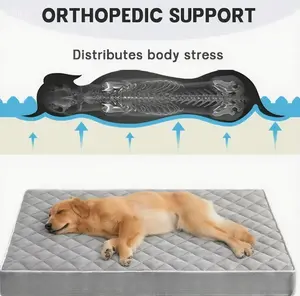 Orthopedic waterproof dog bed for large dogs, with a machine-washable, removable cover made of easy-clean fabric, high-density foam, and an easy-carry handle; suitable for crates; 47 inches (gray).