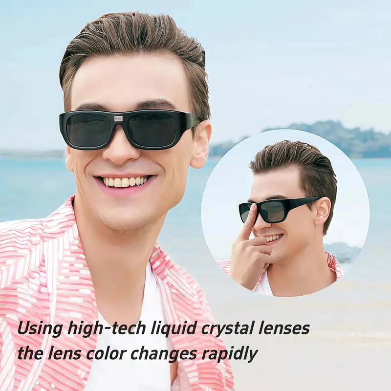 Paleshy Square Color-Changing Polarized Sunglasses for Adults, UV Protection Smart Photochromic Auto-Tint Men's Eyewear, Lightweight TR Frame, Durable Fashion Accessories with Wearable Card, Accessories Adults