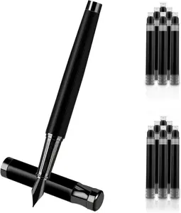 Luxury Metal Pen Set Fine Nib Fountain Pen with Converter and 10 Black Ink Cartridges Smooth Writing, Business Office Use