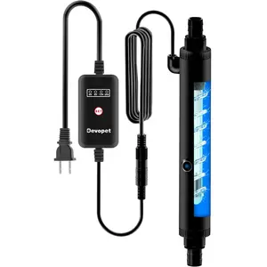 U-V Algae Clean Light for Fish Tank, Green Water Clean Lamp with Timer, Amphibian U-V Lamp for In-Line and In-Tank Use, for 20-40 Gallons Fish Tanks 6W