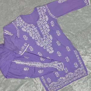 Lucknowi dhoti chikankari cotton coord set suit  kurta  indian clothing for women