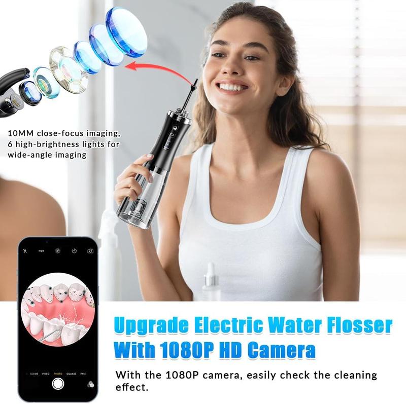 Oral irrigator Visual Water Flosser C2 with 10 MP Camera for Teeth, 2 Modes 12 Gears IPX7 Portable 350ML Water Tank.Very suitable for giving to your relatives, friends and family on Christmas, birthdays, graduation season, and other festivals flossing