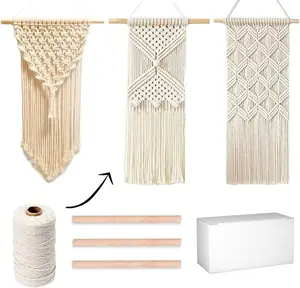 DIY Macrame Wall  Kits, 3 Patterns Macrame DIY Wall Hangers for Beginners,  Decor with 200 Meters Macrame Cord, 3 count Wooden Dowels and Instruction Booklet for Macrame Starters