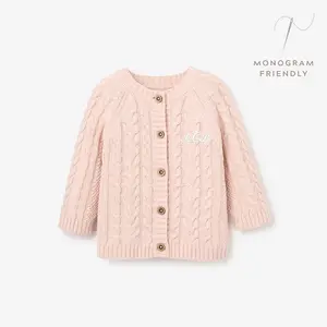 Pale Pink Horseshoe Cable Knit Baby Cardigan