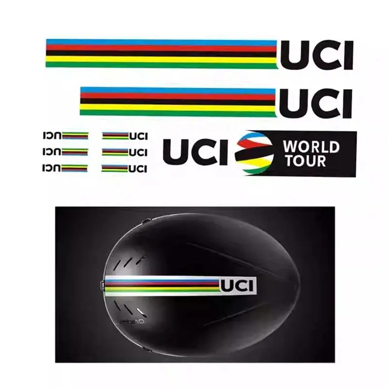 9Pcs/1 set of UCI rainbow striped cycling stickers, waterproof and sun-proof and durable, suitable for bicycle frames and road
