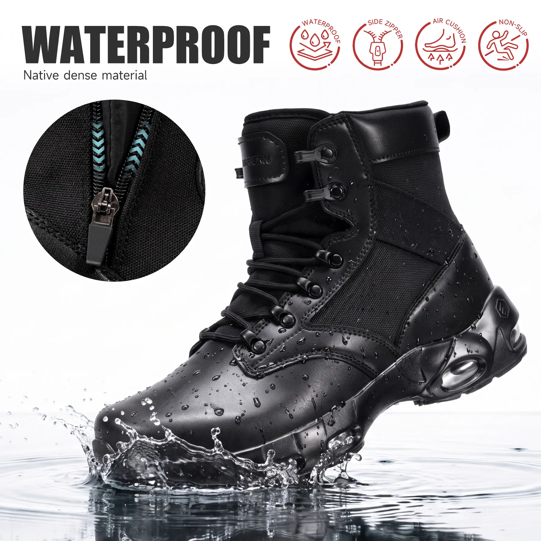 【sohochic】Men's Microfiber Leather Tactical Safety Footwear, Waterproof Non-Slip Lightweight Walking Shoes with Side Zipper, Arch Support Anti-Skid Non Slip Work Shoes for Daily Work, Hiking #tiktokshopstockup