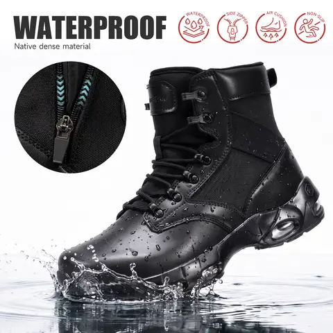 【sohochic】Men's Microfiber Leather Tactical Safety Footwear, Waterproof Non-Slip Lightweight Walking Shoes with Side Zipper, Arch Support Anti-Skid Non Slip Work Shoes for Daily Work, Hiking #tiktokshopstockup