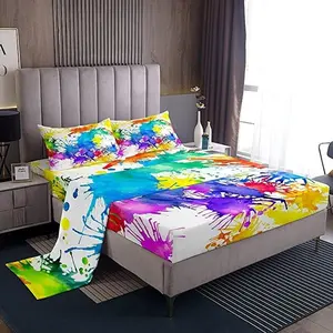 Tie Dye Girls Hippie Tie Dye Summer Gift Bed Sheet Set,Colorful Room Decor Rainbow Style Sheets Set,Multicolor Abstract Art Bedding Sheets