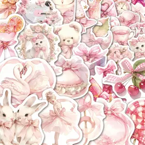 60Pcs Pink Coquette Bow Stickers Pack, Waterproof Kawaii Pink Aesthetic & Feminine Floral Vinyl Decals for Laptop, Water Bottle, Journal & Scrapbook, Girly Gift, Decorative Stickers