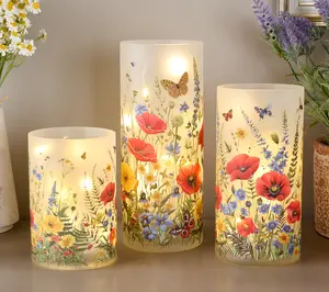 Set of 3 Illuminated Wildflower Hurricanes By Valerie Set of 3 Illuminated Wildflower Hurricanes By Valerie