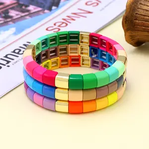 Rainbow Geometry Bracelet Candy Color-Clash Enamel Chain Aesthetic Stacking Jewelry Gift Box Packing