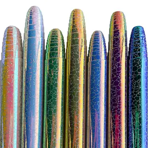Holographic crack pattern synthetic faux leather leather 11.81 "x54" can be used for DIY making home decoration, bags, earrings, jewelry and other handmade materials overseas ready stock