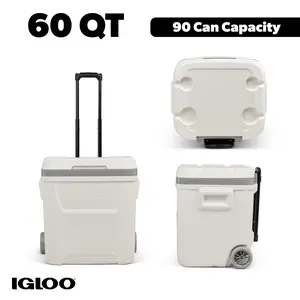 60 QT Marine Ice Chest Cooler with Wheels, White