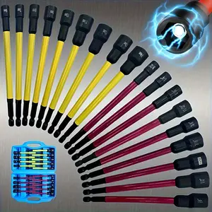 18Pcs Magnetic Nut Driver Set Impact Power Hex Extra Long Nut Driver Drill Bit Master Kit SAE & Metric 1/4 Inch Hex Shank Cr-V Steel