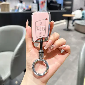For Volkswagen Key Fob Cover with Keychain, Soft TPU Car Key Shell Case Holder for Atlas Golf Alltrack Atlas Jetta Passat Arteon Tiguan Smart 4 Button Remote Accessories