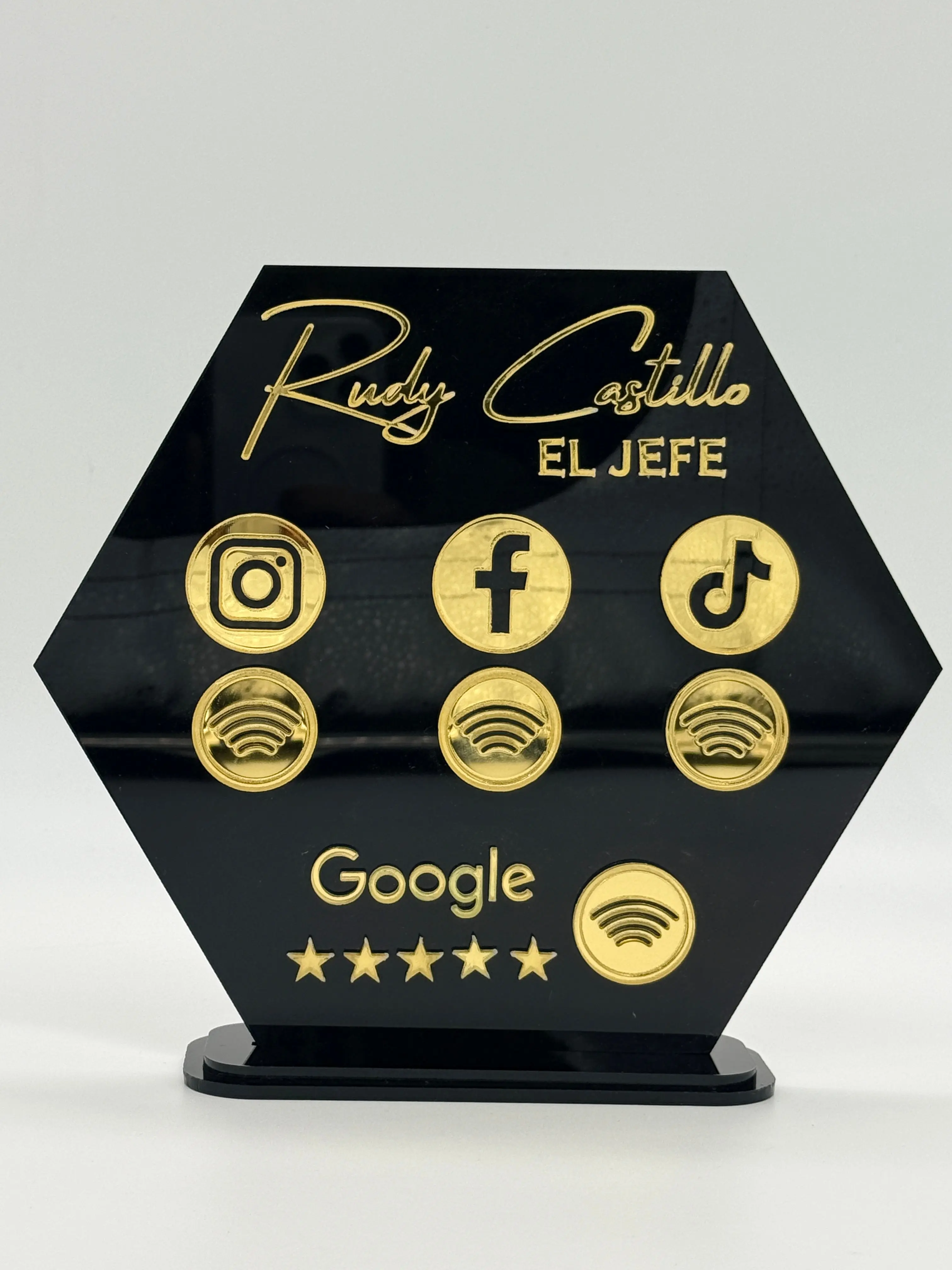 8x6 in Rectangular Custom Acrylic Business Sign - Room Decor Plaque with Tap&Scan Feature, Flat Base for Social Media & Review Counting