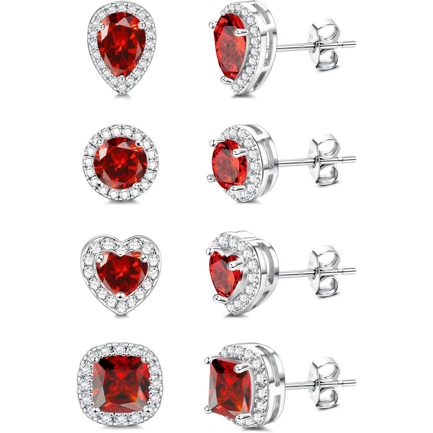 Milacolato Hypoallergenic Cubic Zirconia Stud Earrings - Dainty Heart Zirconia, Long Post Type, Square Round Teardrop Halo, Female Birthstone Costume Jewelry