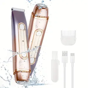 2 in 1 Women Electric Shaver - Dual Head Bikini Trimmer - IPX7 Waterproof - Wet & Dry Use - Body Hair Trimmer and Facial Hair Remover for Bikini, Underarm Leg, Private Area, Arm, Body, Face