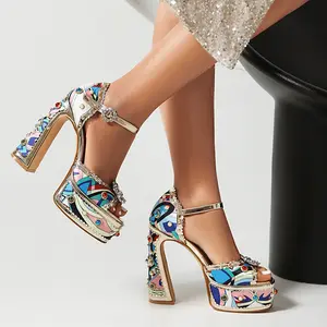 FEINLINA Women's Color-Blocked High-Heeled Sandals with Sequin/Peep Toe & Chunky Heel boots for women vivet boots