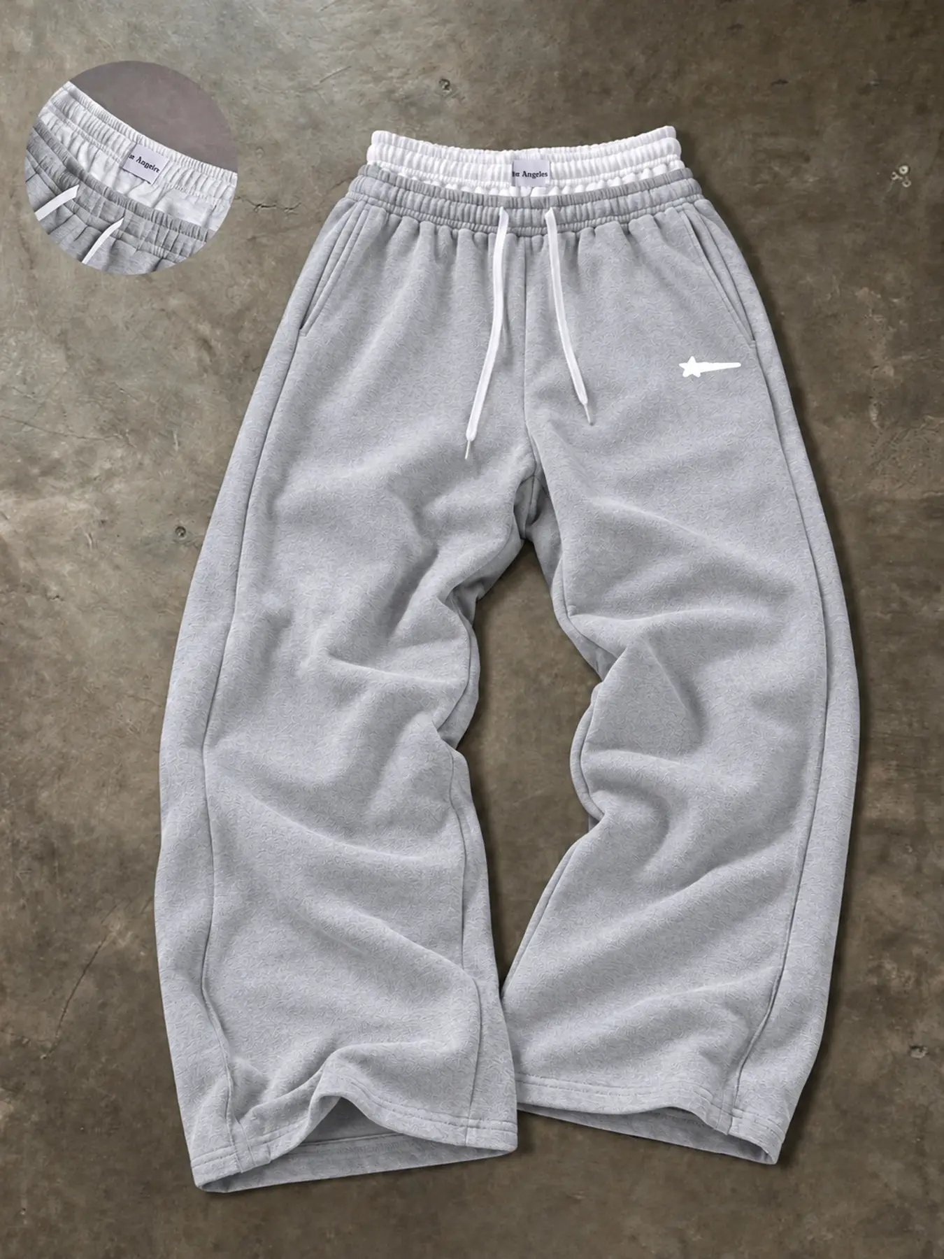 Men's Double Waistband Drawstring Sweatpants - Relaxed Straight-Leg Hem Fit with Star Graphic for Y2K Streetwear & Everyday Wear, Men's Sweatpants