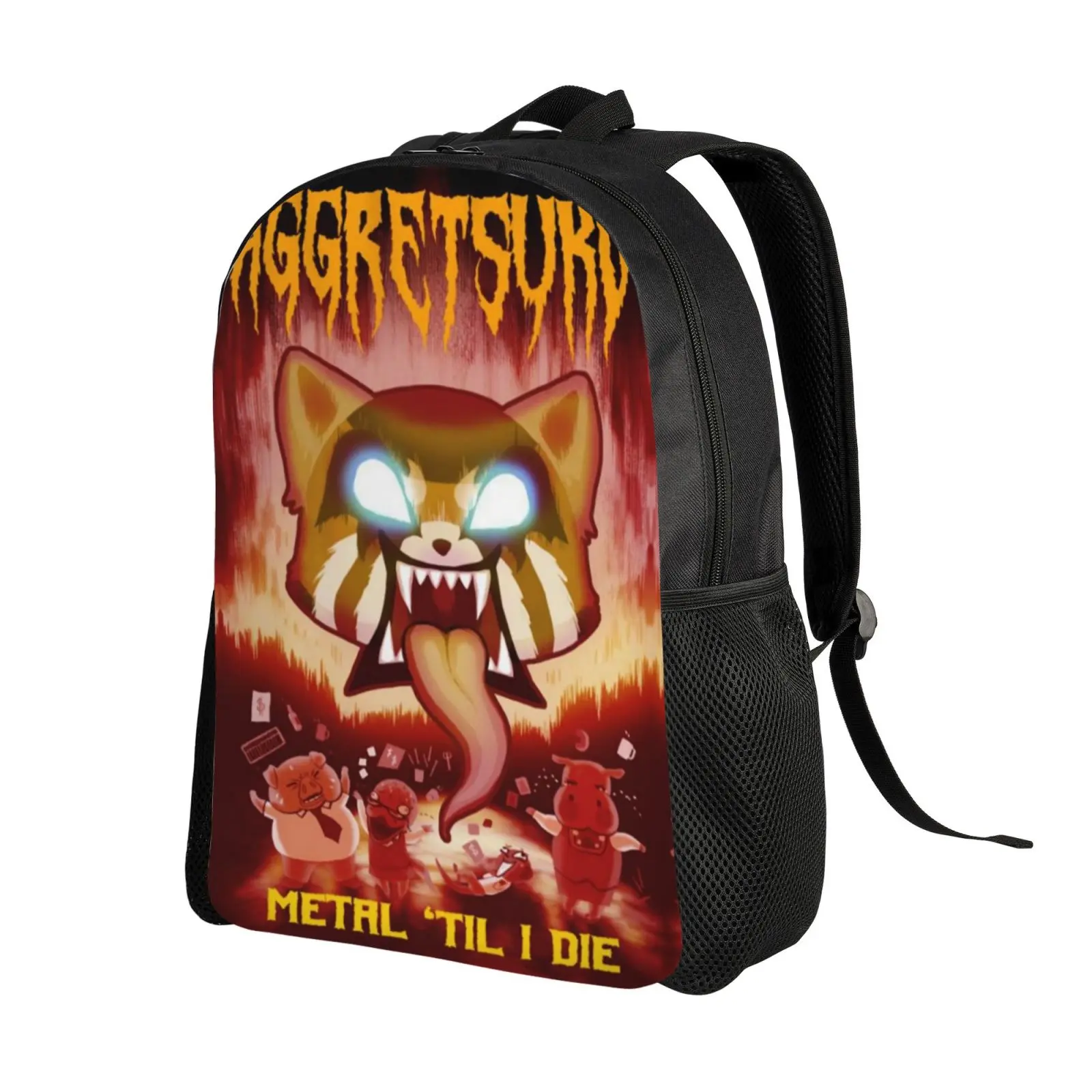 Aggretsuko Full Print Travel Backpack for Adventurers, Water-Resistant Oxford Polyester with Padded 15” Laptop Compartment, Featherlight & Compact-Fold Design, 324G, Eco-Conscious Packaging, Full-Front Print, Mission-Grade Toughness, 1 Tablet/Document Sle