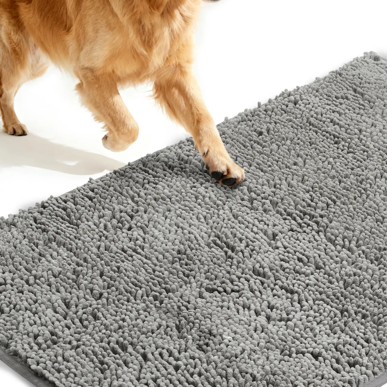 【Clearance】Pet & Mat Trapper Doormat -Washable Chenille Mat for Dogs, Non-Slip and Absorbent for Front Door,light Gray