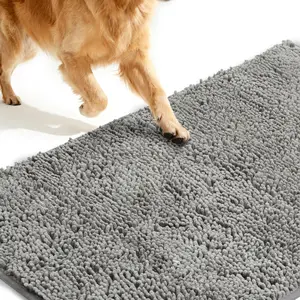 Pet & Mat Trapper Doormat -Washable Chenille Mat for Dogs, Non-Slip and Absorbent for Front Door,light Gray