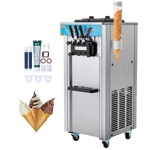 VEVOR Commercial Ice Cream Machine, 21-31 L/H Yield, 1800W 3-Flavor Freestanding Soft Serve Ice Cream Maker, 2x 5.5L Stainless Steel Cylinder, LED Panel Auto Clean Pre-cooling, for Restaurant Bars
