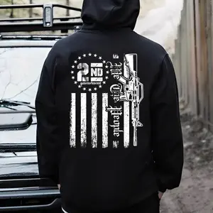 2nd Amendment Flag Hoodie – Patriotic Rifle Back Print Sweatshirt – Pro Gun Rights American T-Shirt for Men