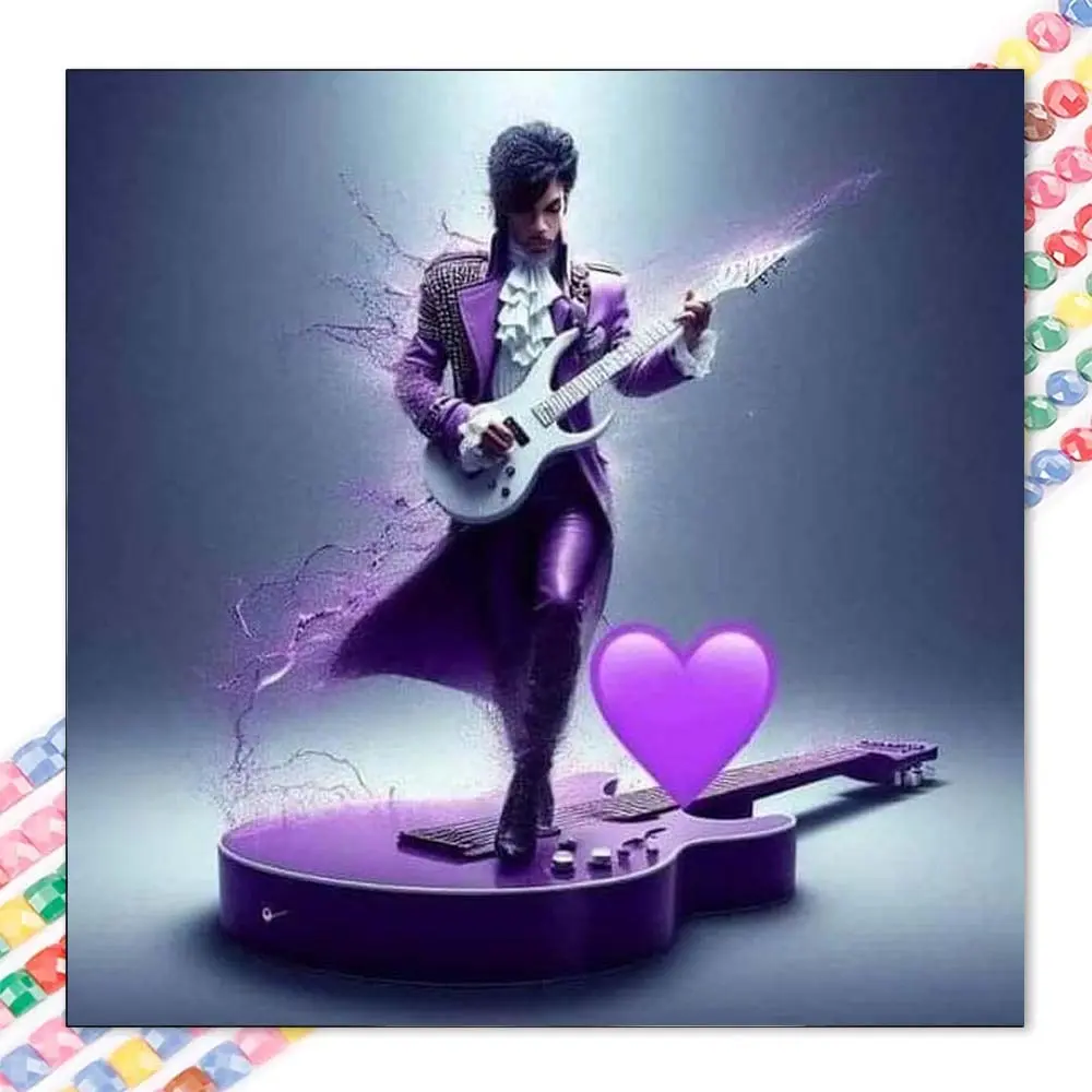 1 DIY handmade diamond painting kit, 5D diamond art set, DIY decoration, purple guitar, notes, heart diamond painting set with all round diamonds, mosaic, diamond art, DIY art home decoration, suitable for Christmas, Diamond Art Tools, Craft
