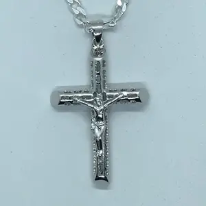 Cross with 24" Figaro Necklace (.925 PURE SILVER)
