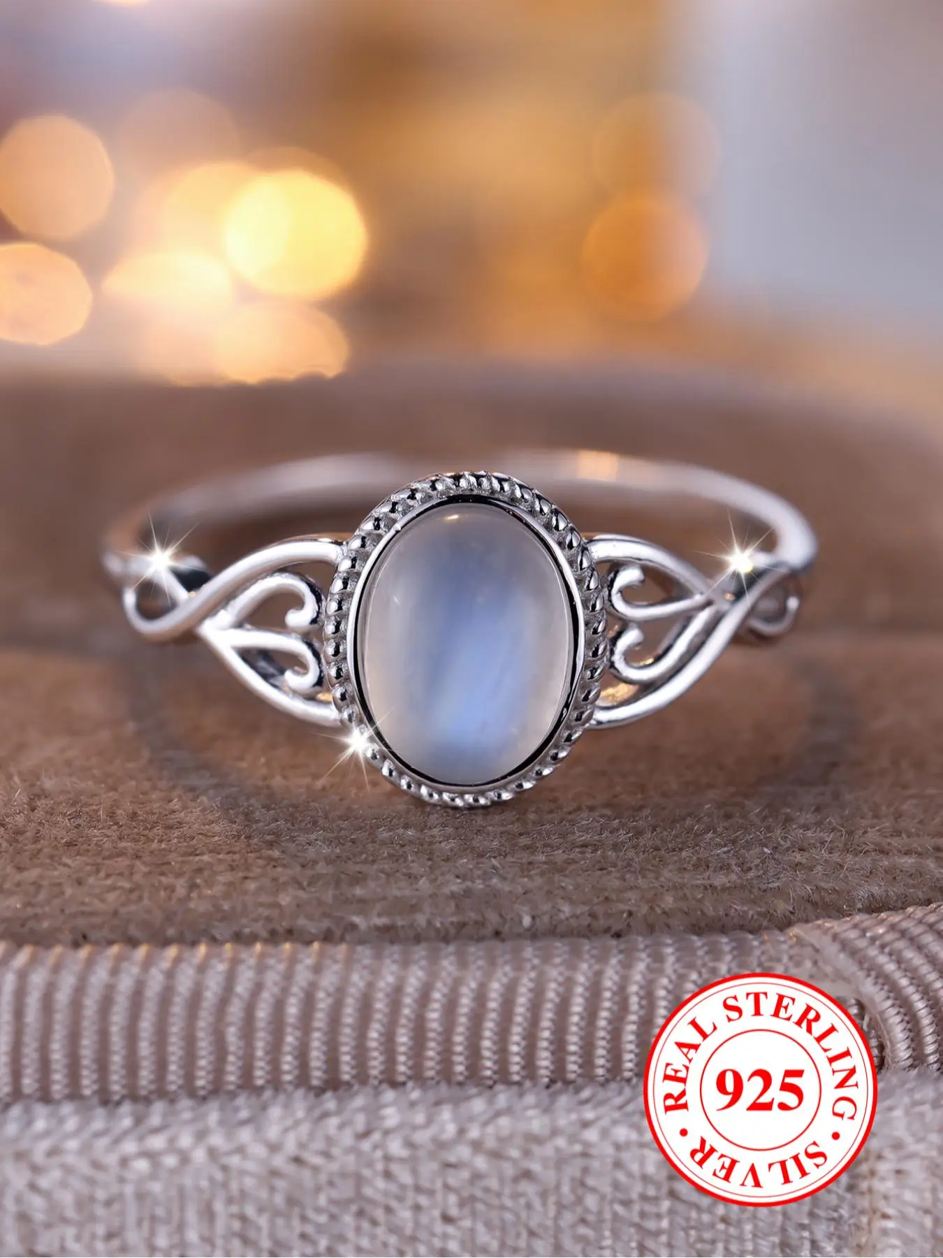 S925 Sterling Silver Moonstone Decorated Ring, Elegant Engagement Ring for Women & Girls, Trendy All-match & Exquisite Jewelry for Birthday Gift