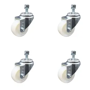 Stainless Steel Nylon Swivel Threaded Stem Caster Set of 4 w/3" x 1.25" White Wheels and 12mm Stems - Includes 4 Swivel - 1200 lbs Total Capacity - Service Caster Brand