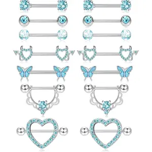 Fansilver 14G Nipple Rings for Women Surgical Steel Nipple Piercing CZ Heart Butterfly Barbell  Cute Nipple Body Piercing Jewelry for Sensitive Skin Summervibes