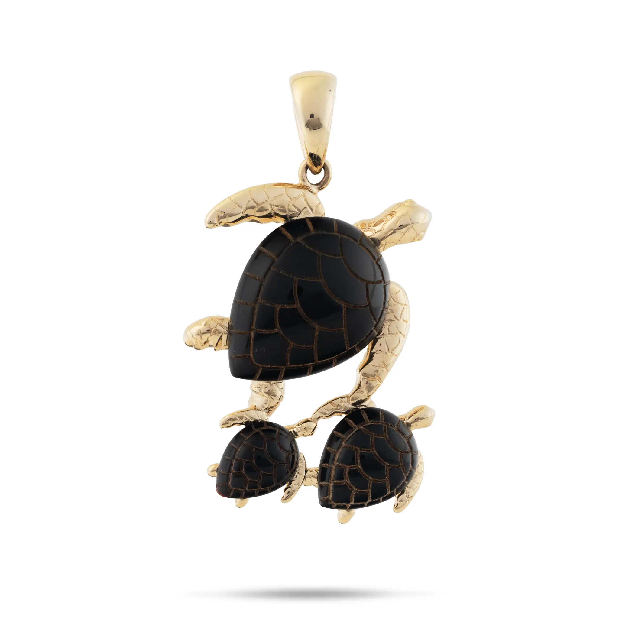 Honu Black Coral Pendant in Gold - 31mm