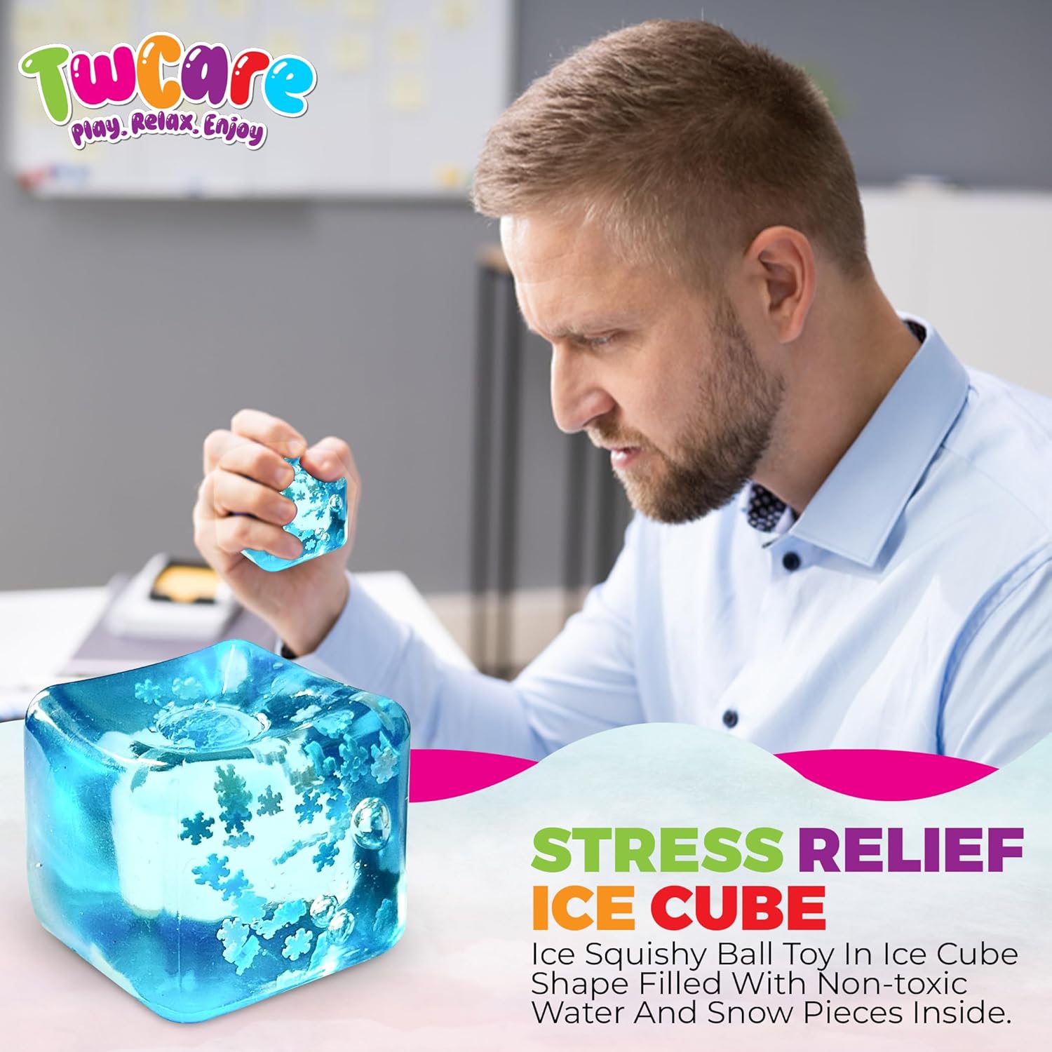 Stress Balls Ice Cube with Snowflakes Inside for Your Best Mellow and Chill, Snow Pieces Silent Nice Square Shape Anxiety Sensory Squishy Fidget Toy Slow Rise, Classroom Prizes, Calming Kids Adults