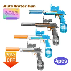 4pcs Auto Water Gun with Muzzle Light–35 ft Blast, IP67 Waterproof, Quick-Swap Modular Battery & Tank, Perfect Pool, Beach & Backyard Summer Fun, Ideal Kids Gift