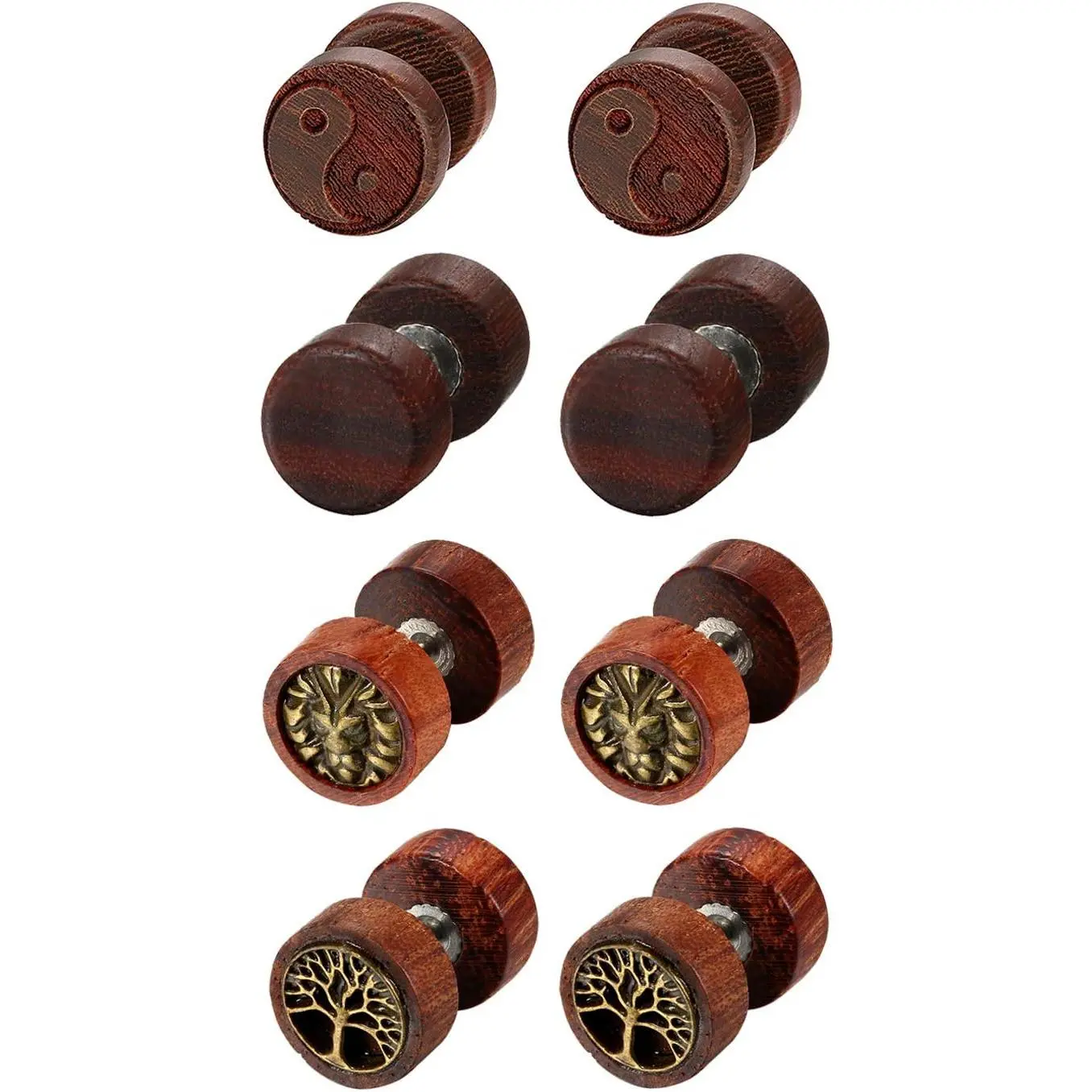 Aroncent Wood Fake Gauges Earrings: Tree of Life Wooden Earrings Cheater Fake Plugs Screw Stud Fake Earrings for Men Women