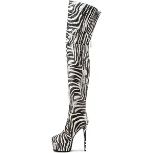 White Burgundy Thigh high boots Women's leopard Zebra Print Lime green Stiletto heel Platform Newspaper Over the knee Round toe Side back zipper unisex high heels